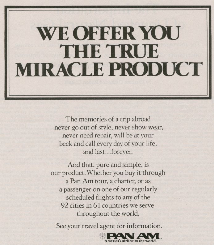1977 A simple text Pan Am ad.